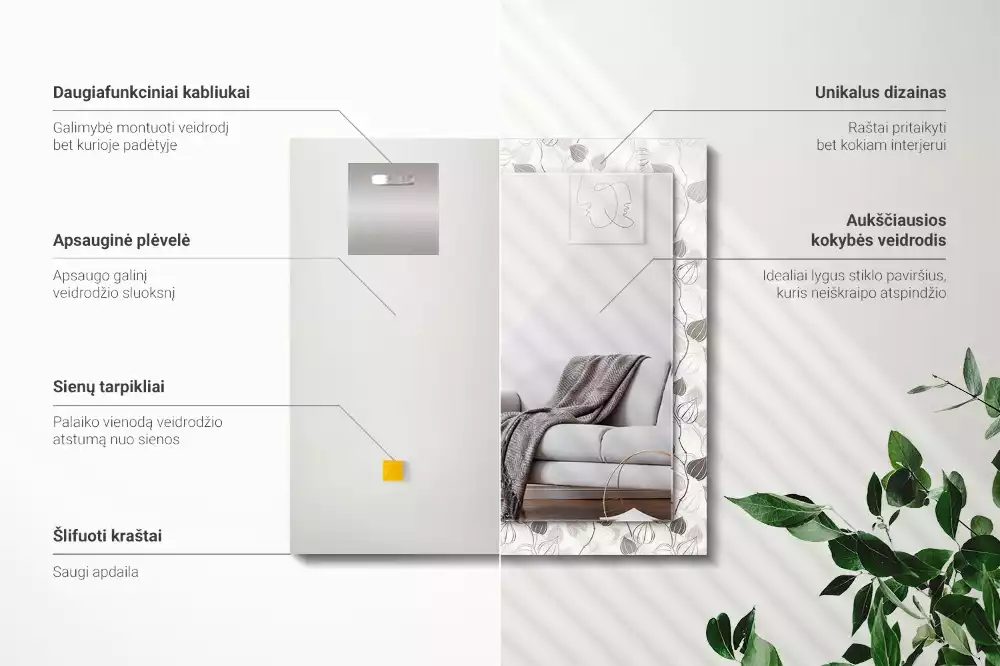 Rektangulär spegel med tryck Bladmönster