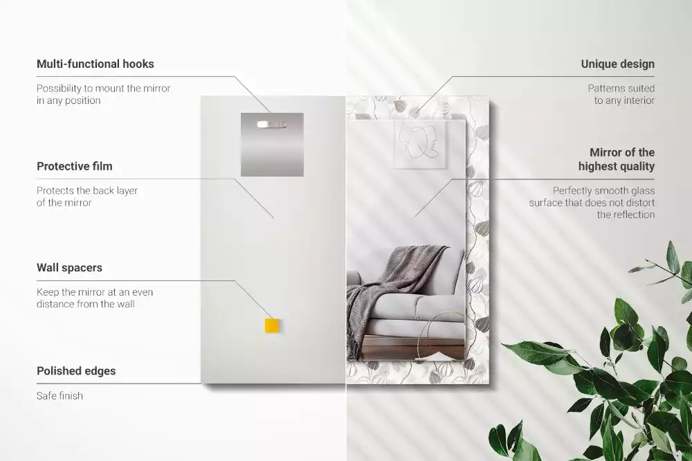 Rektangulär spegel med tryck Bladmönster