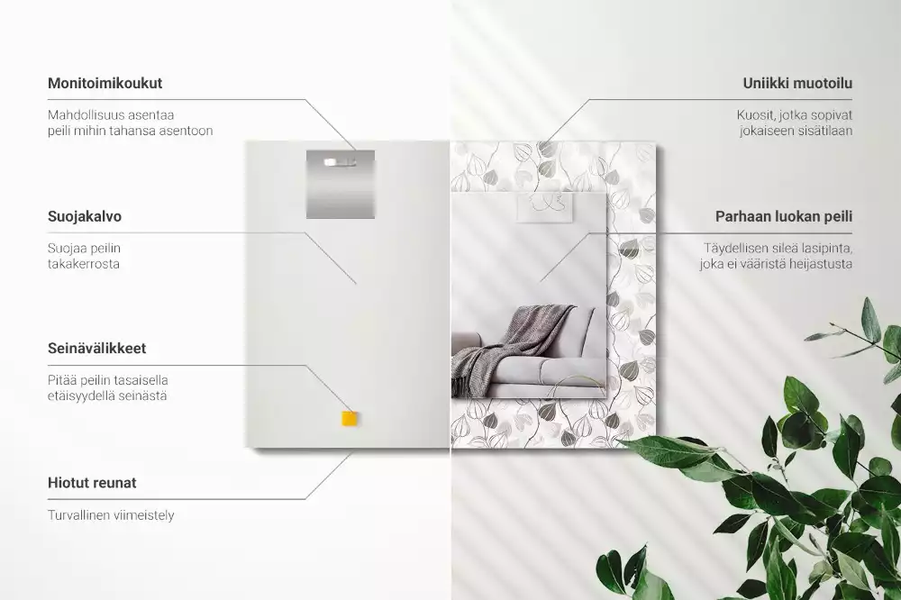 Rektangulär spegel med tryck Bladmönster