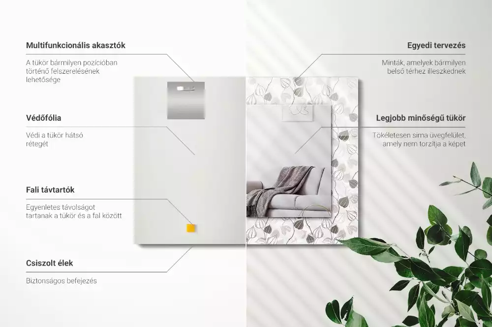 Rektangulär spegel med tryck Bladmönster