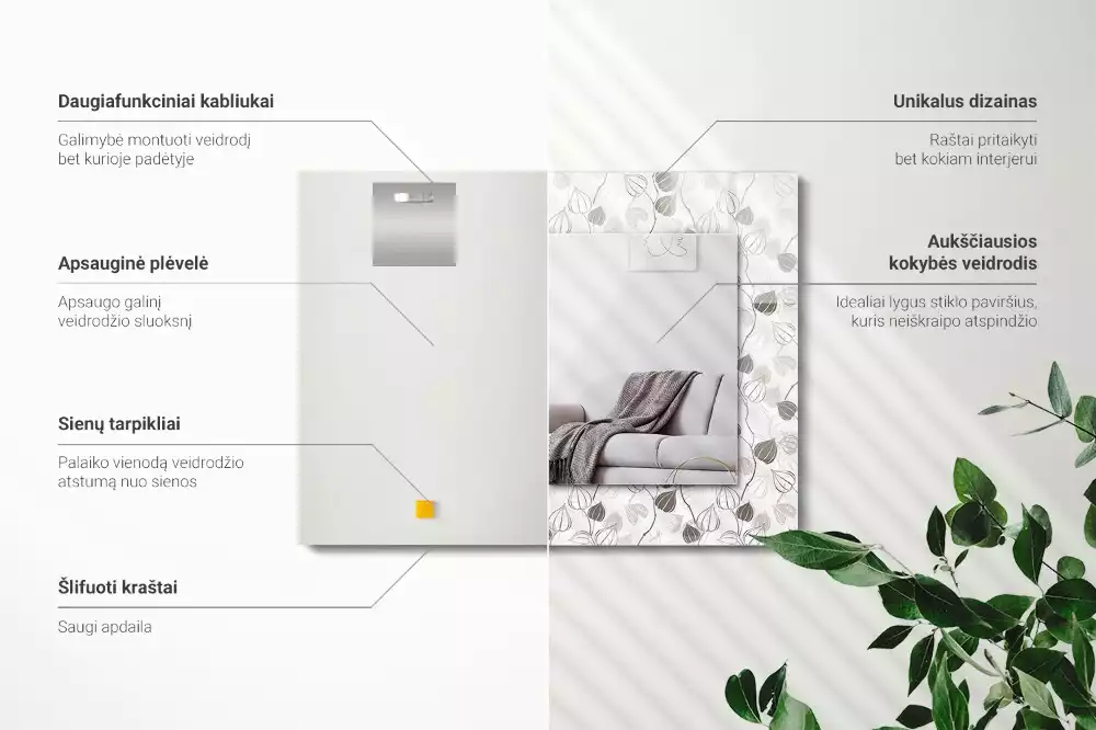 Rektangulär spegel med tryck Bladmönster