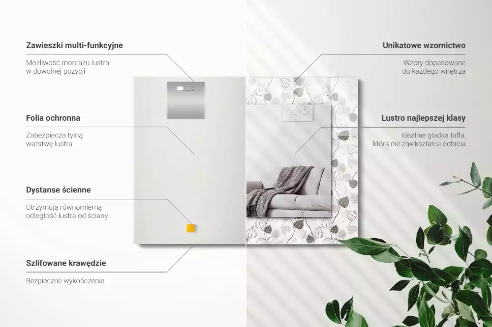 Rektangulär spegel med tryck Bladmönster