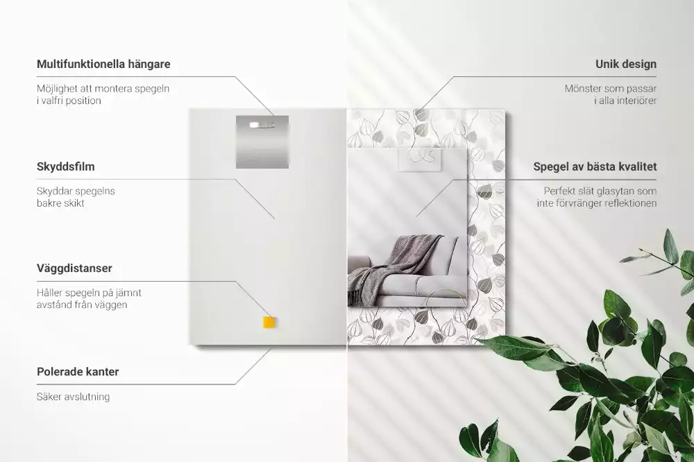 Rektangulär spegel med tryck Bladmönster