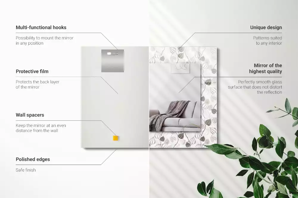 Rektangulär spegel med tryck Bladmönster