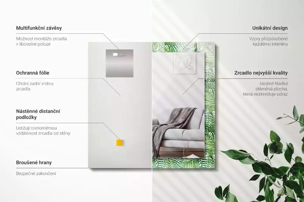 Rektangulär spegel med tryck Gröna palmblad