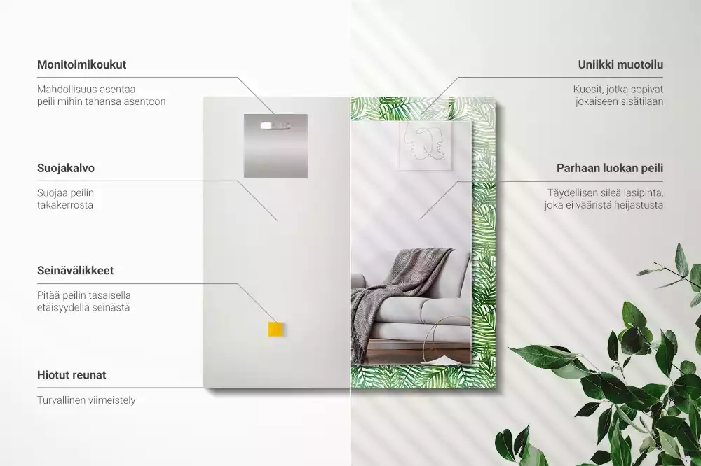 Rektangulär spegel med tryck Gröna palmblad