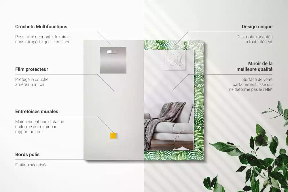 Rektangulär spegel med tryck Gröna palmblad