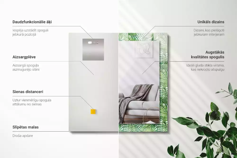 Rektangulär spegel med tryck Gröna palmblad