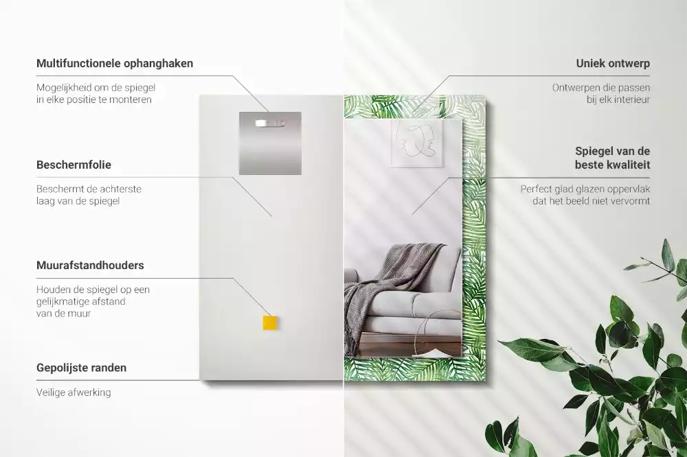 Rektangulär spegel med tryck Gröna palmblad