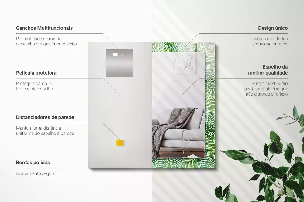 Rektangulär spegel med tryck Gröna palmblad