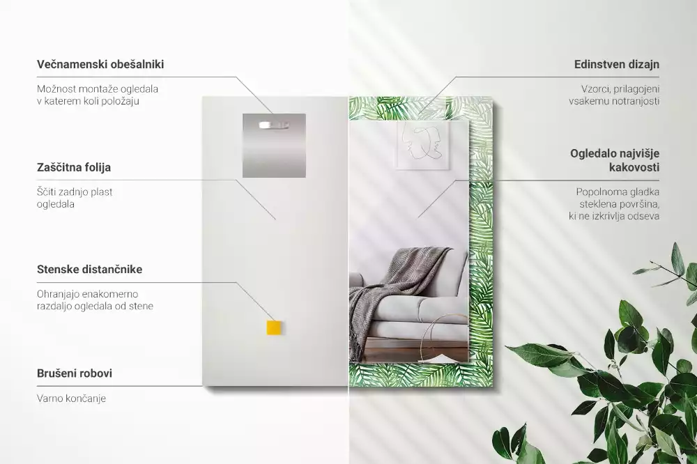 Rektangulär spegel med tryck Gröna palmblad