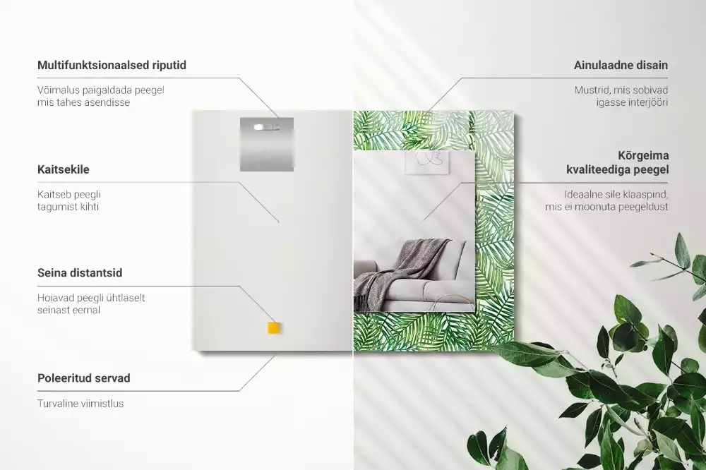 Rektangulär spegel med tryck Gröna palmblad