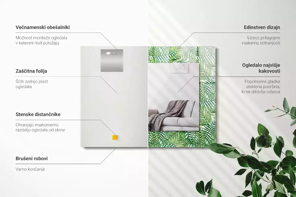Rektangulär spegel med tryck Gröna palmblad