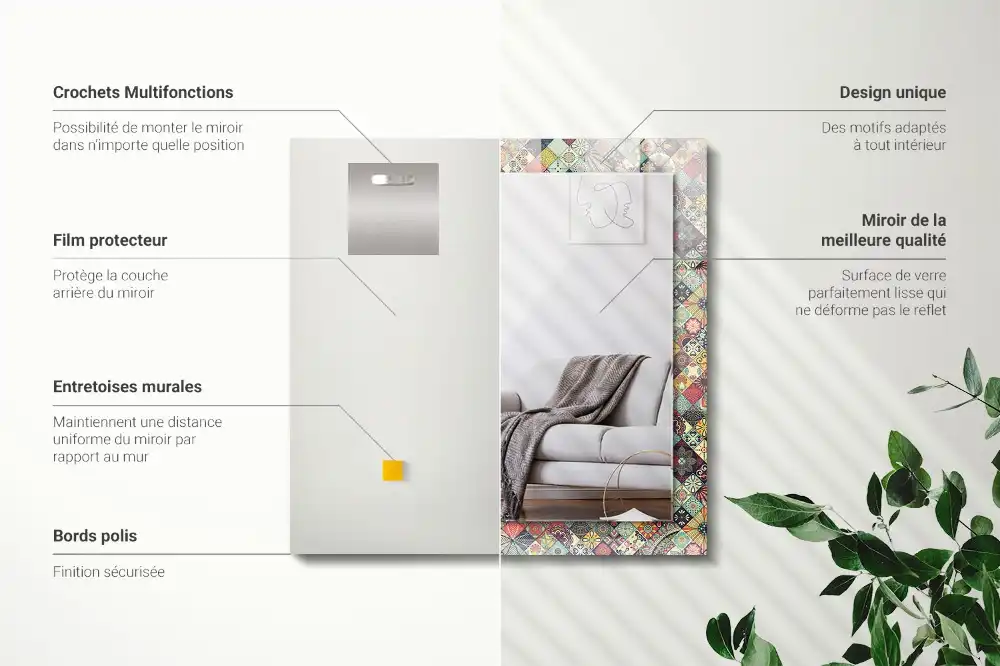 Dekorativ spegel med tryck Färgglada patchworkmönster