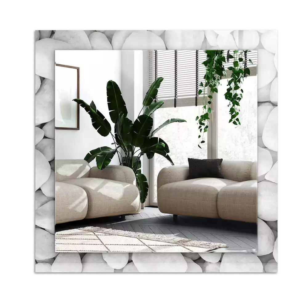 Dekorativ spegel med tryck Vita släta stenar