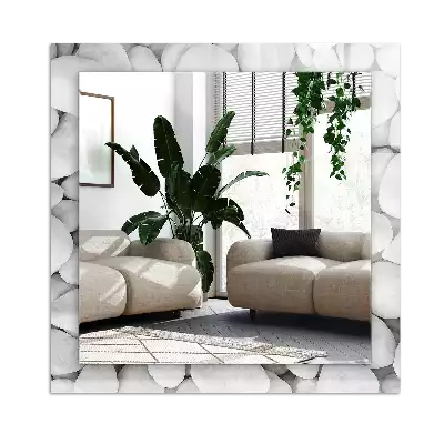 Dekorativ spegel med tryck Vita släta stenar