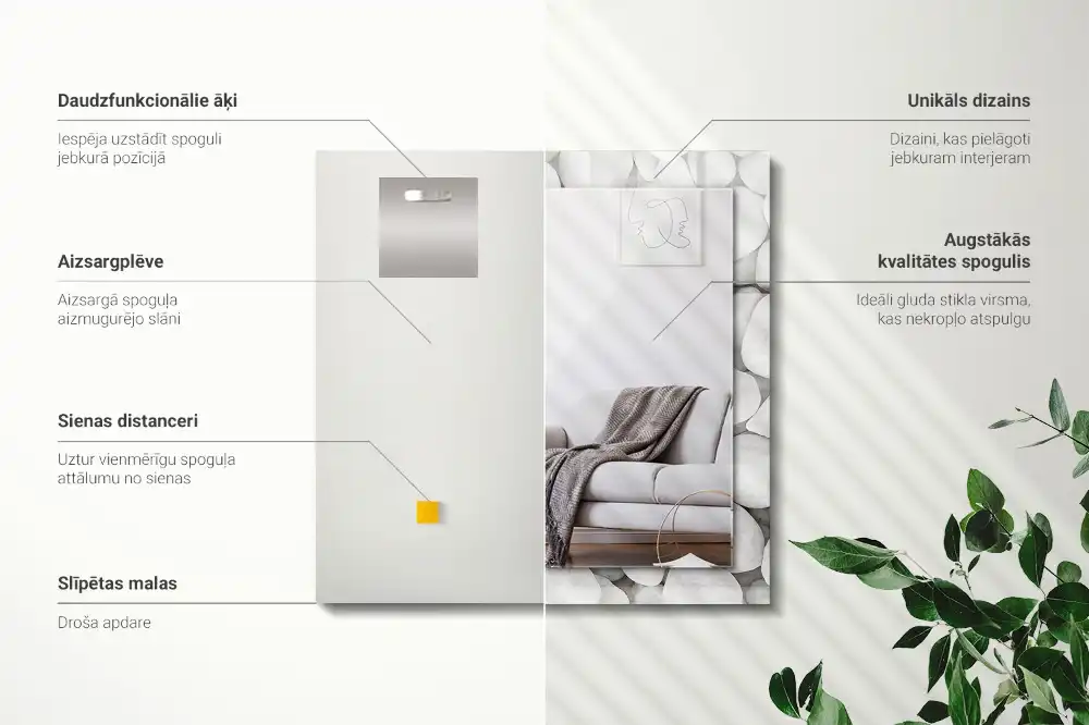 Dekorativ spegel med tryck Vita släta stenar