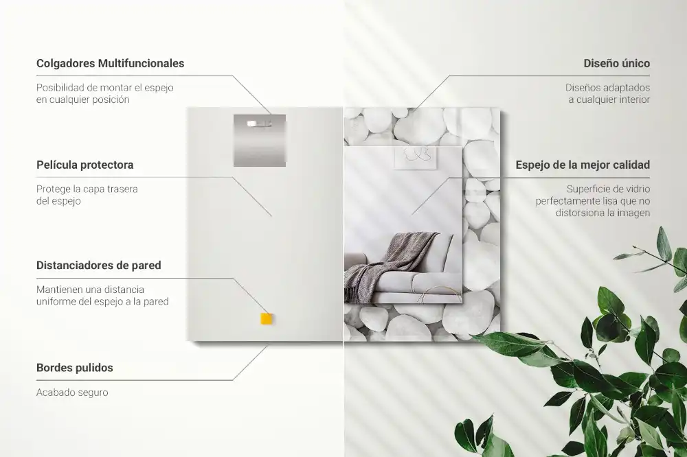 Dekorativ spegel med tryck Vita släta stenar