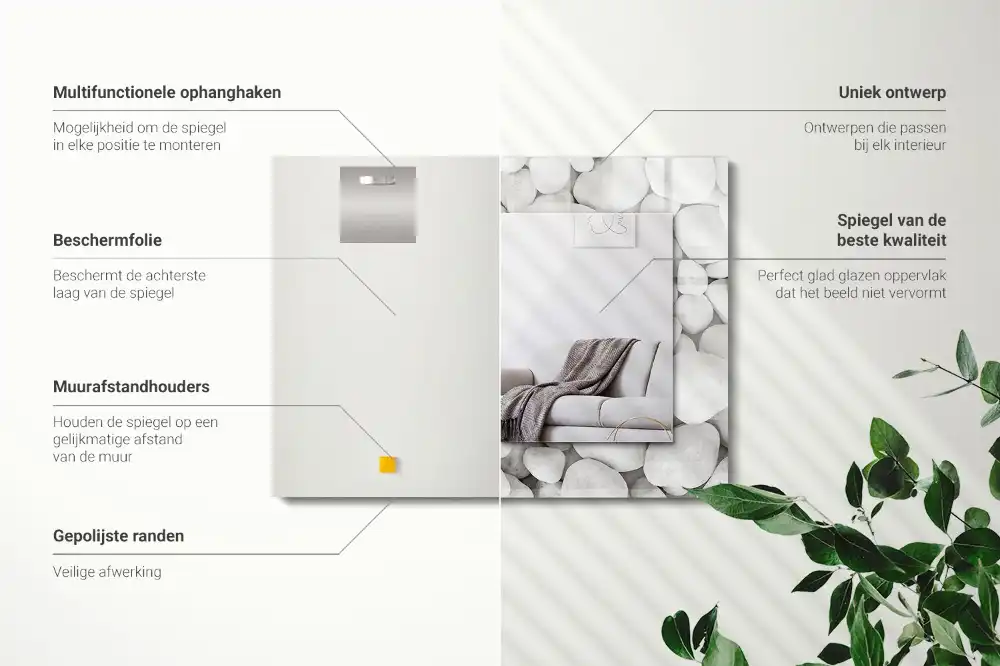 Dekorativ spegel med tryck Vita släta stenar