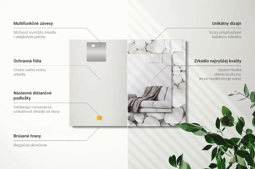 Dekorativ spegel med tryck Vita släta stenar