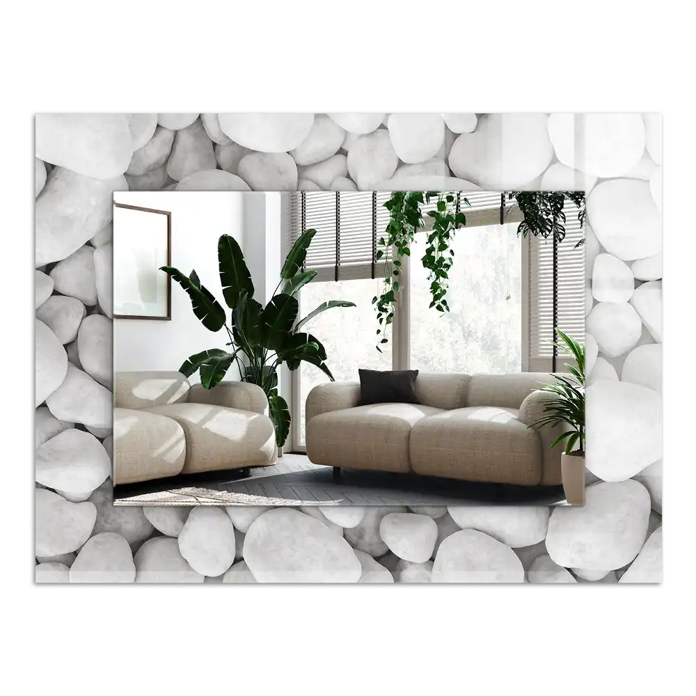 Dekorativ spegel med tryck Vita släta stenar