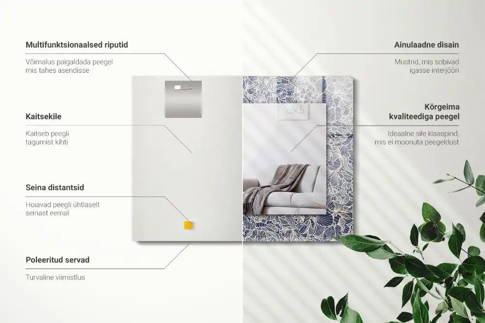 Rektangulär spegel med tryck Blommigt tygmönster
