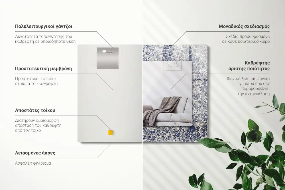 Rektangulär spegel med tryck Blommigt tygmönster