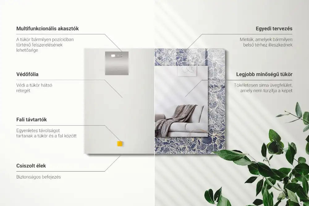 Rektangulär spegel med tryck Blommigt tygmönster