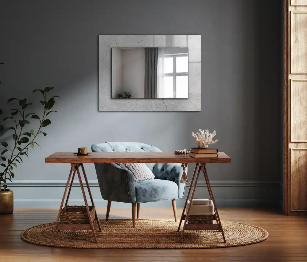 Rektangulär spegel med tryck Sprucken betongyta