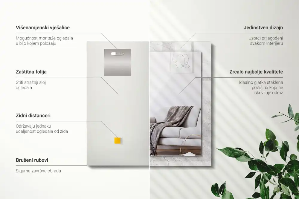 Rektangulär spegel med tryck Sprucken betongyta