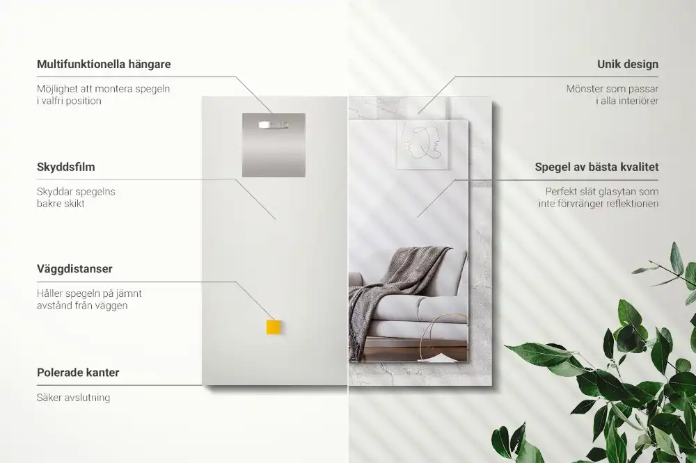 Rektangulär spegel med tryck Sprucken betongyta