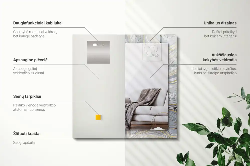 Rektangulär spegel med tryck Abstrakta marmormönster