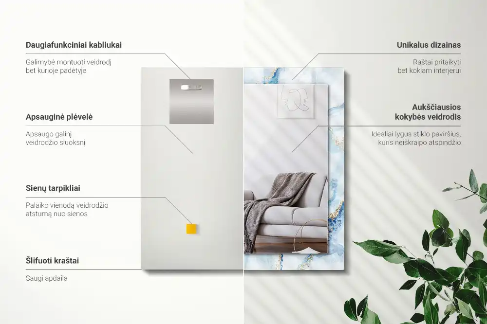 Rektangulär spegel med tryck Abstrakt marmormönster