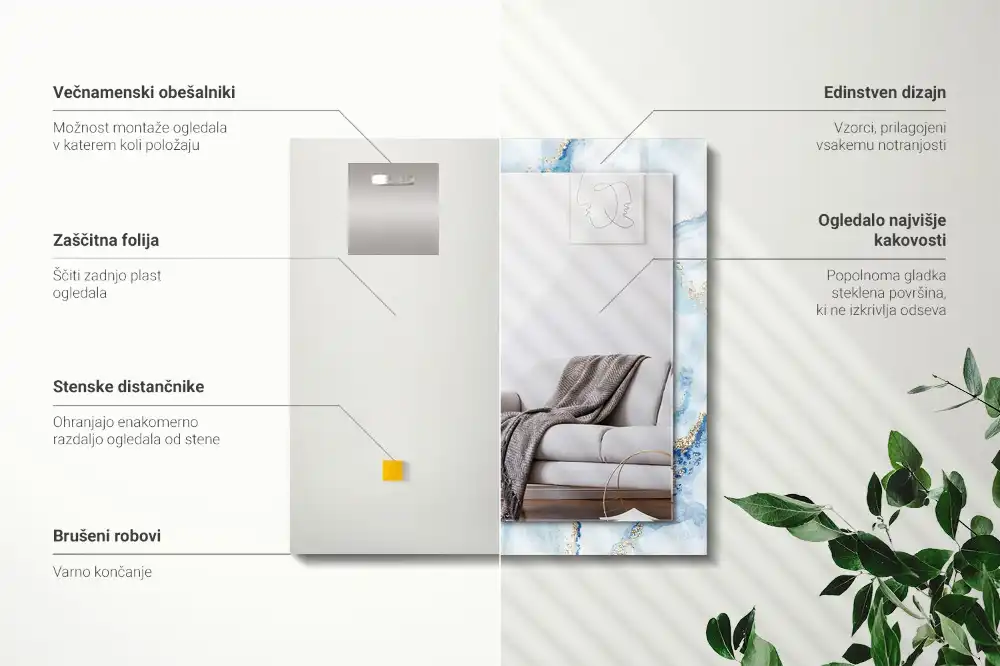 Rektangulär spegel med tryck Abstrakt marmormönster