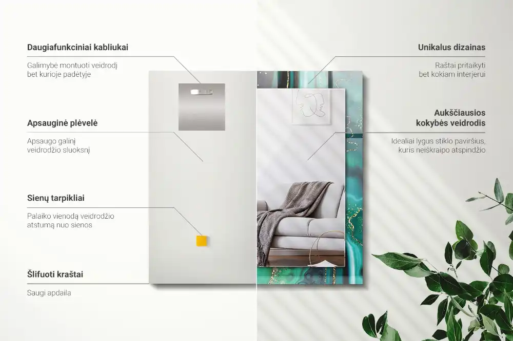 Rektangulär spegel med tryck Abstrakt grön konsistens