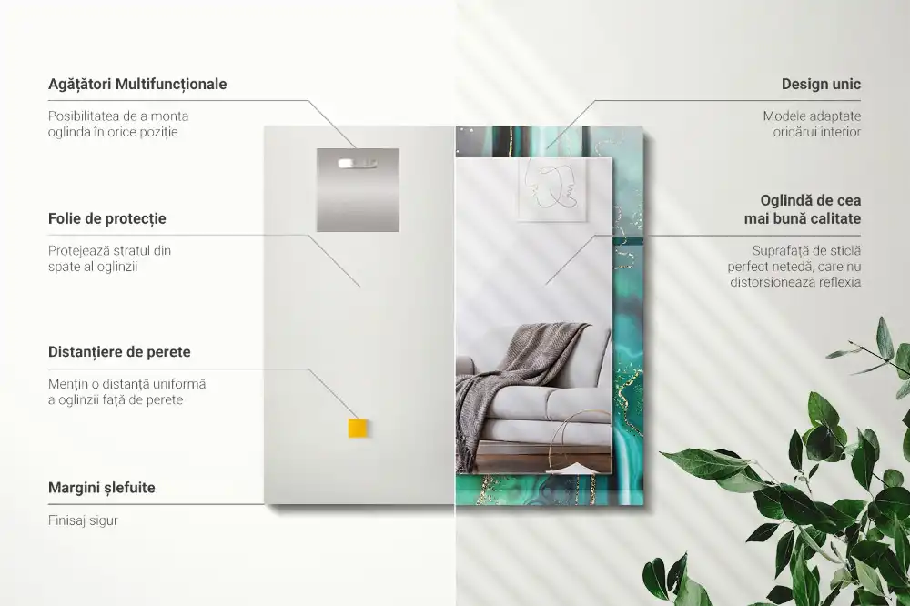 Rektangulär spegel med tryck Abstrakt grön konsistens