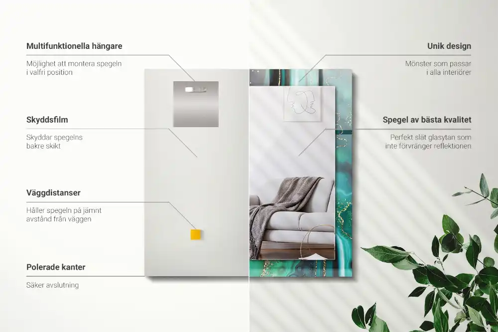 Rektangulär spegel med tryck Abstrakt grön konsistens