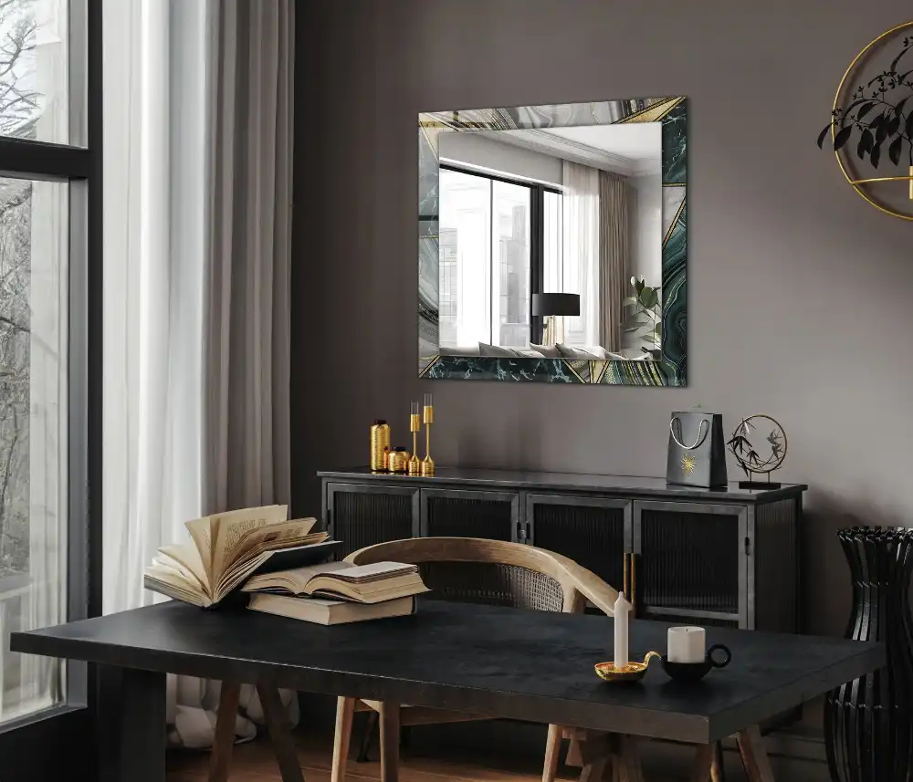 Rektangulär spegel med tryck Abstrakta geometriska mönster