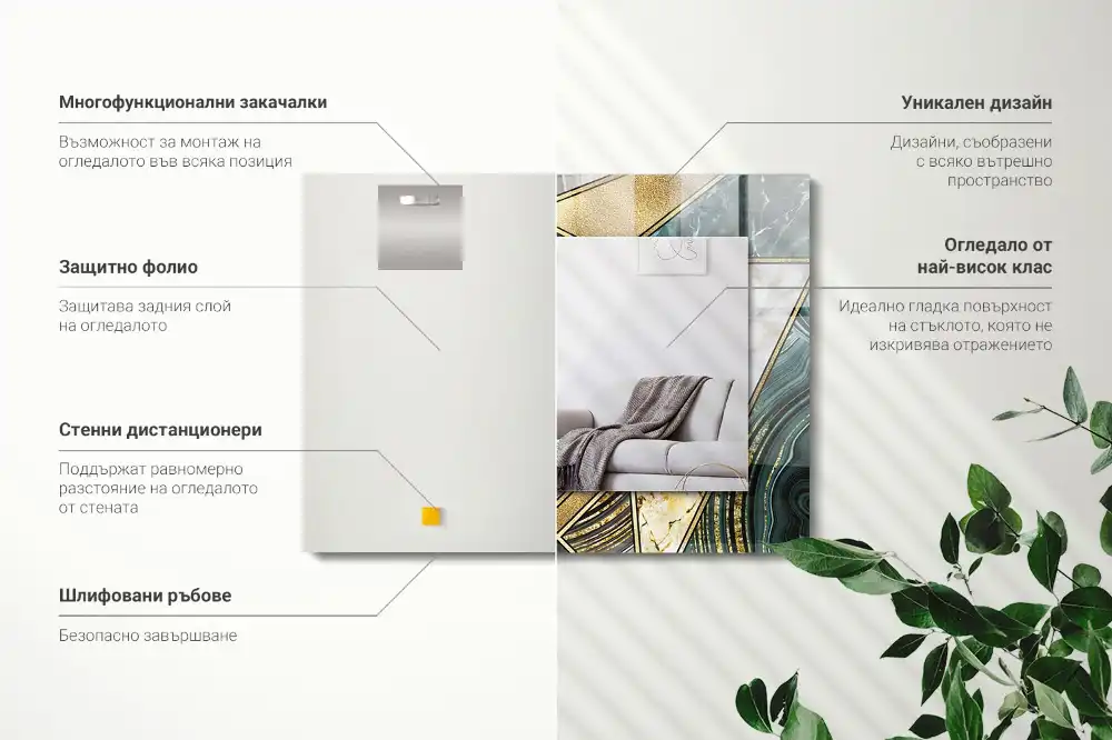 Rektangulär spegel med tryck Abstrakta geometriska mönster