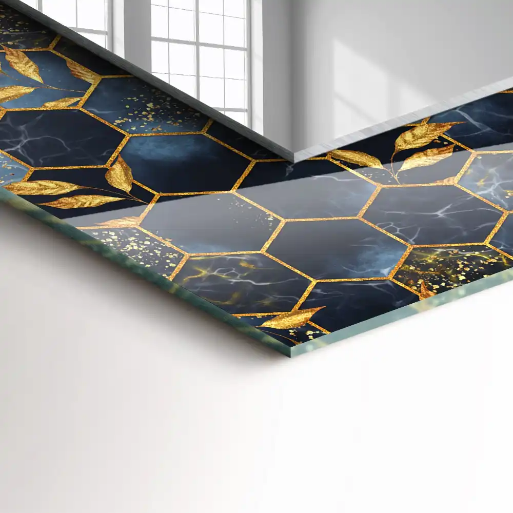 Dekorativ spegel med tryck Sexkantiga blad