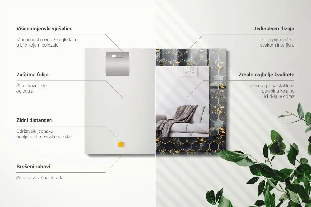 Dekorativ spegel med tryck Sexkantiga blad