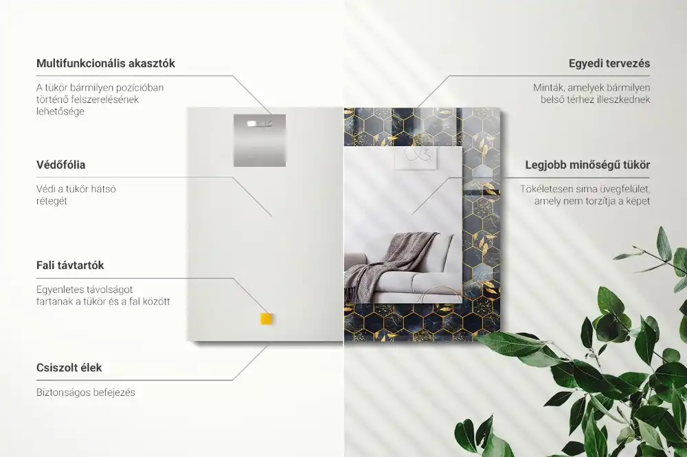 Dekorativ spegel med tryck Sexkantiga blad