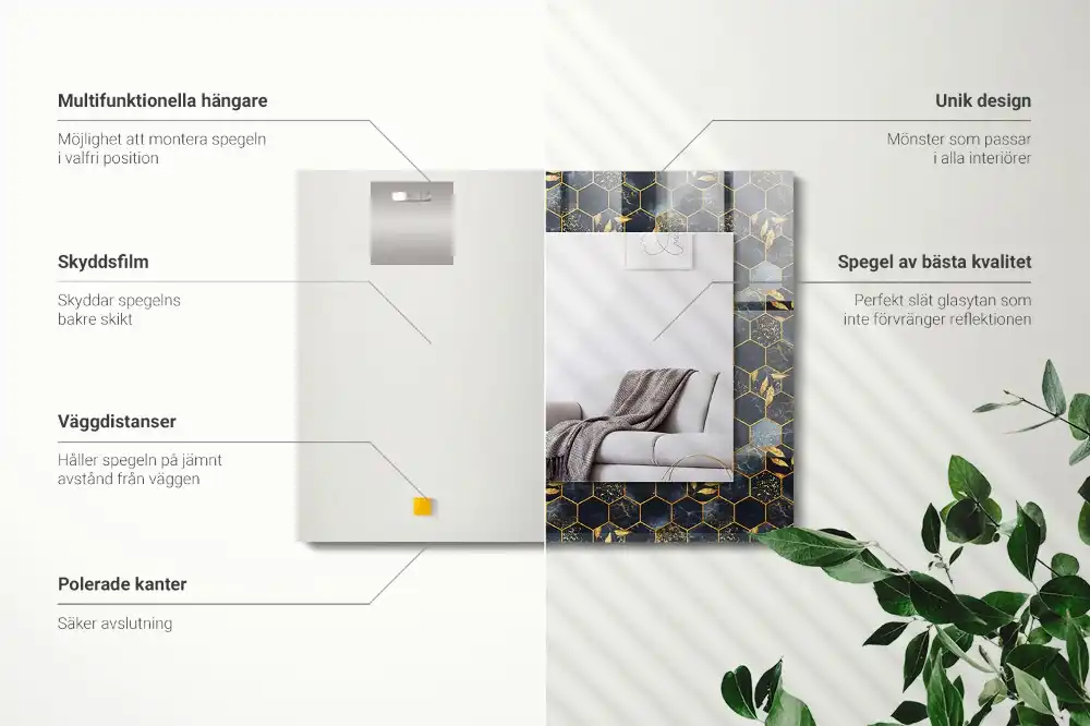 Dekorativ spegel med tryck Sexkantiga blad