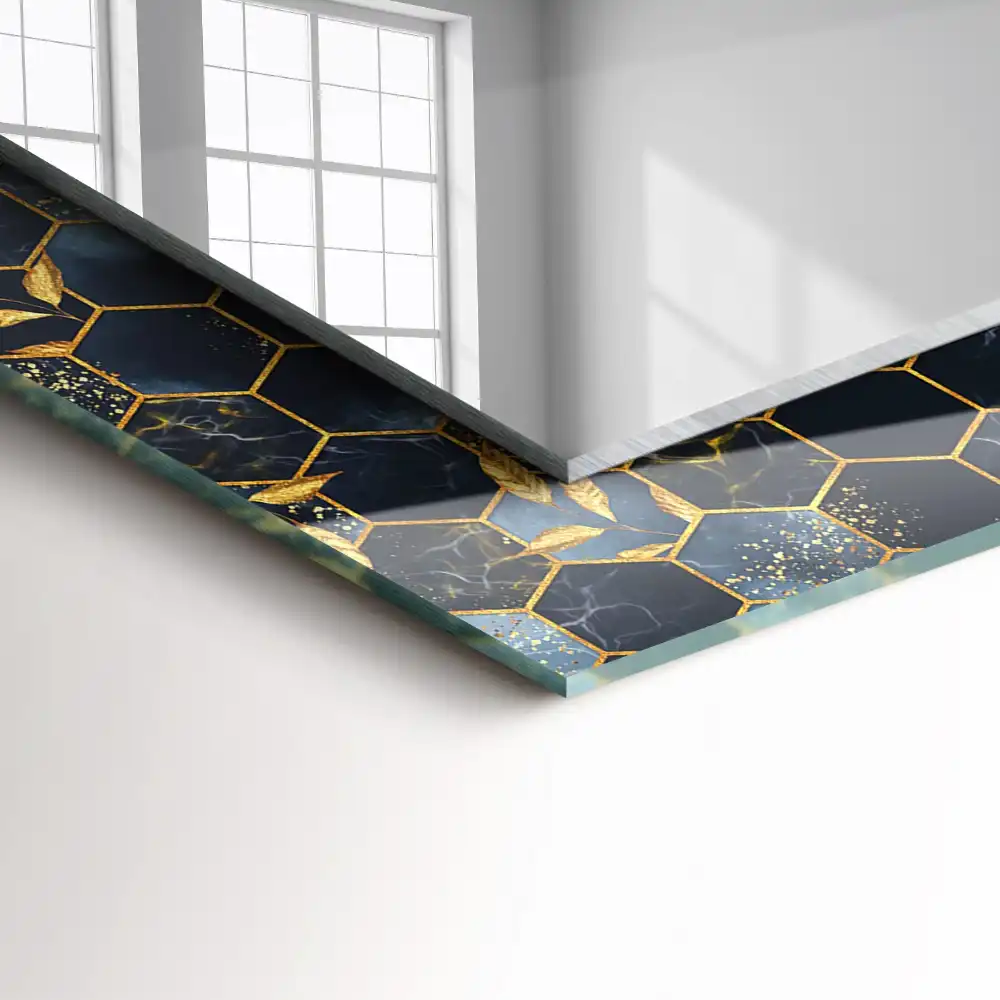 Dekorativ spegel med tryck Sexkantiga blad