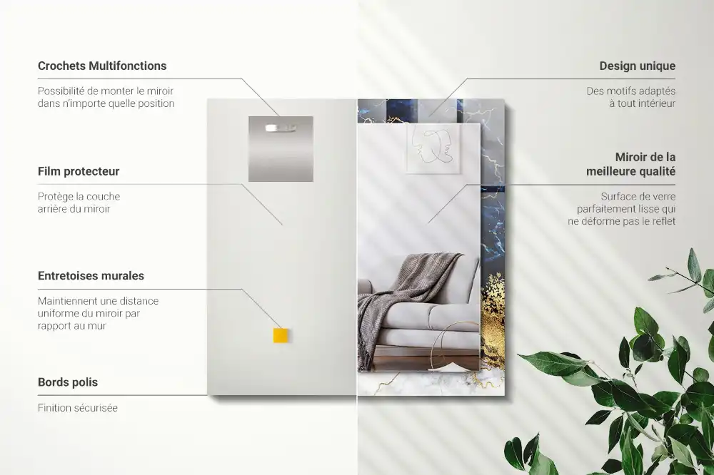 Rektangulär spegel med tryck Marmor abstraktion
