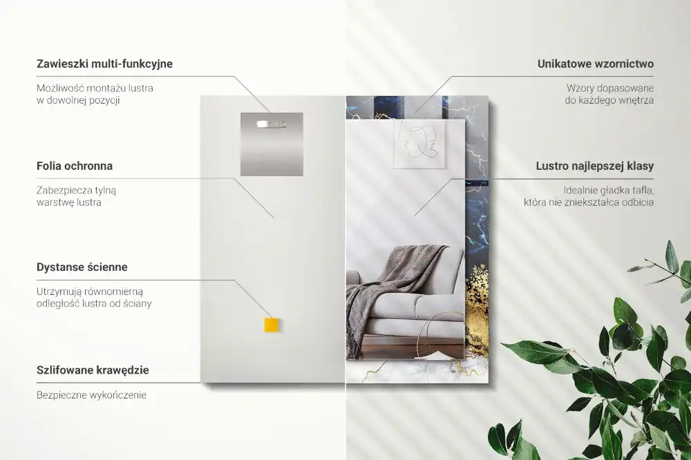 Rektangulär spegel med tryck Marmor abstraktion