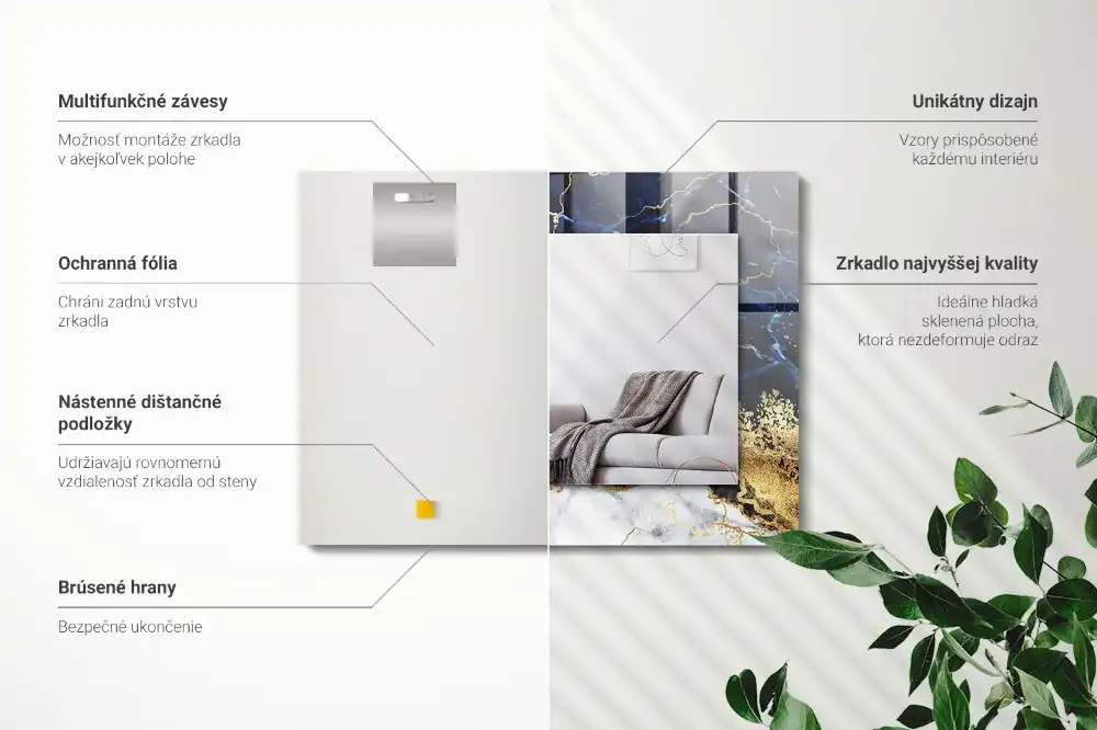 Rektangulär spegel med tryck Marmor abstraktion