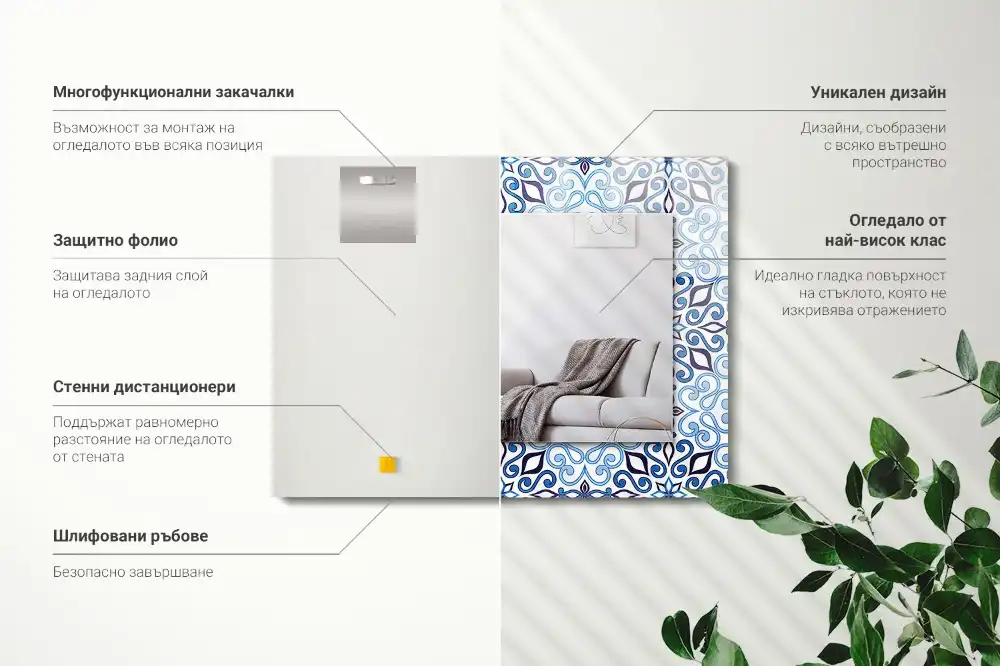 Dekorativ spegel med tryck Blå prydnadsmönster