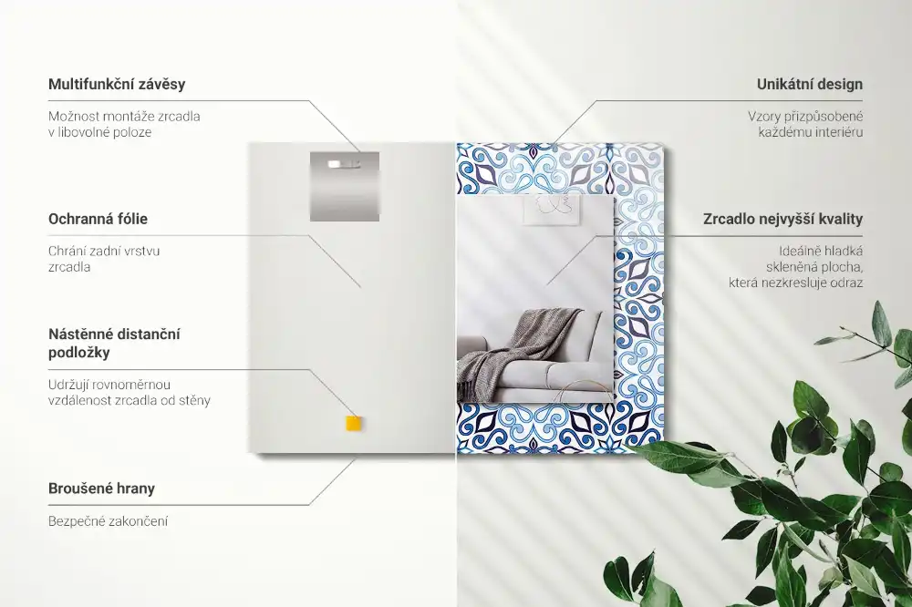 Dekorativ spegel med tryck Blå prydnadsmönster
