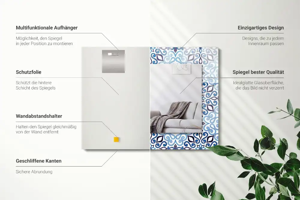 Dekorativ spegel med tryck Blå prydnadsmönster